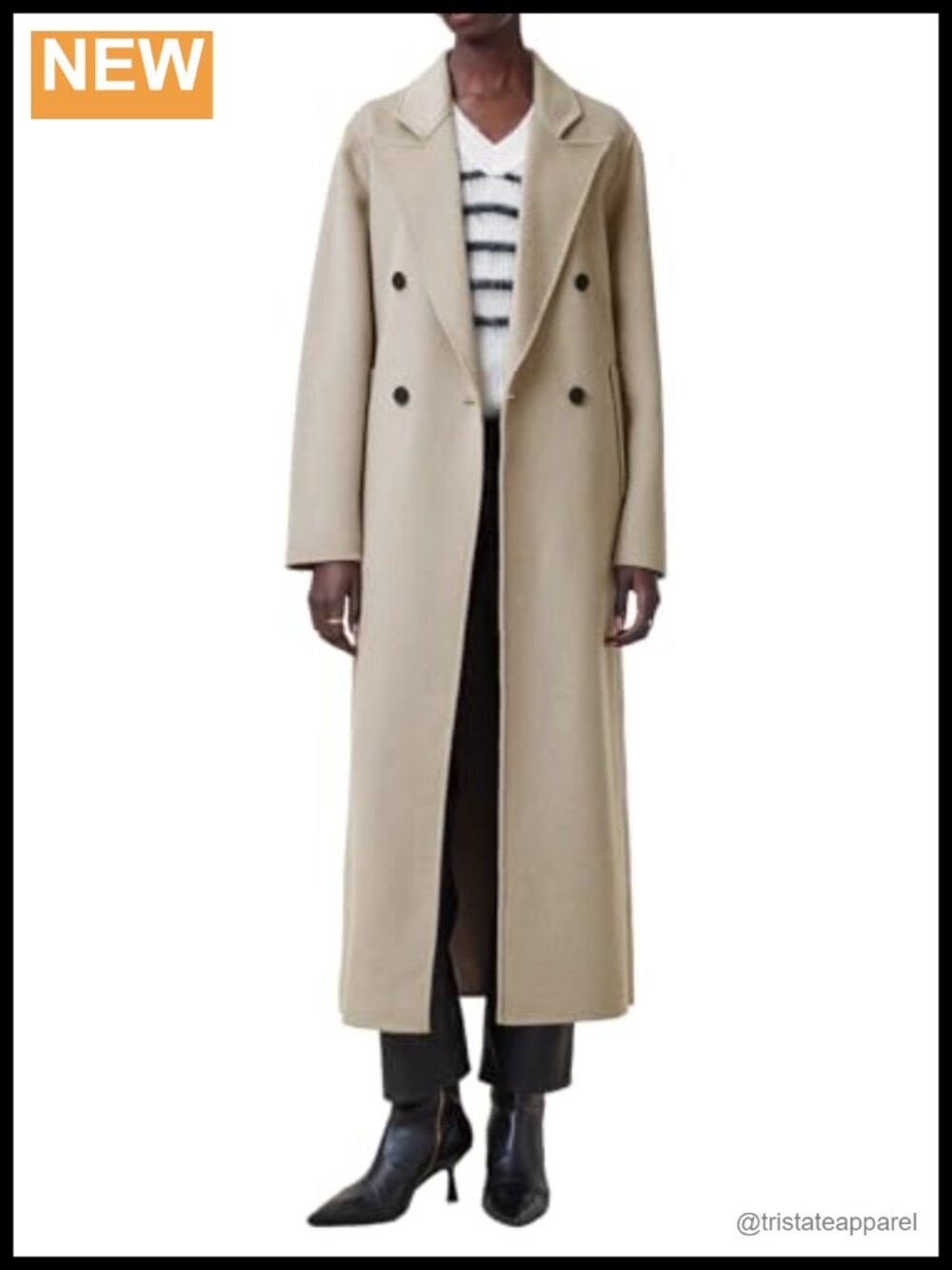 Wool Blend Overcoat with Zipper Closure Long Sleeve